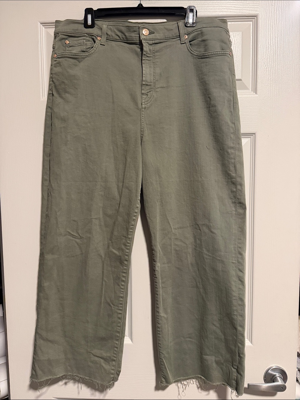7 For All Mankind Olive Green Cropped Wide-Leg Jeans